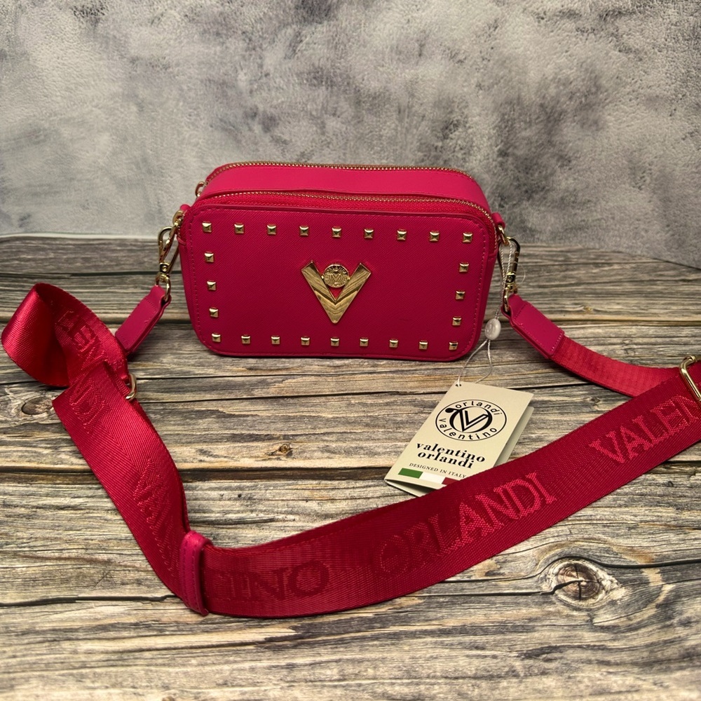 VALENTINO ORLANDI RED C/B CLUTCH PURSE DETACHABLE STRAP NWT​